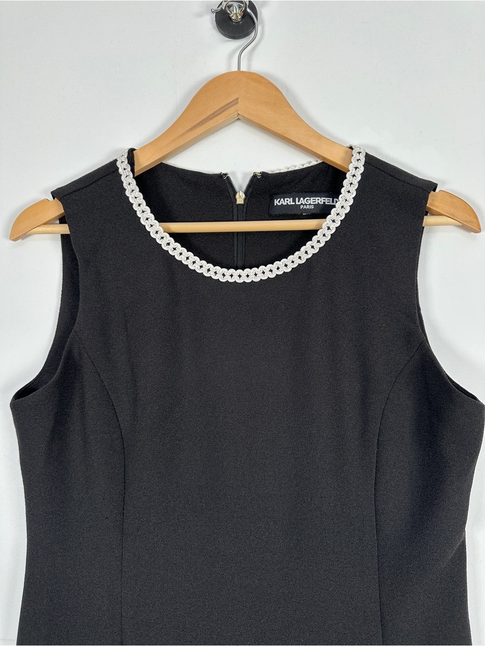 Karl Lagerfeld Black Dress Sleeveless Midi Contrast Trim Work Office Size M - Picture 3 of 8